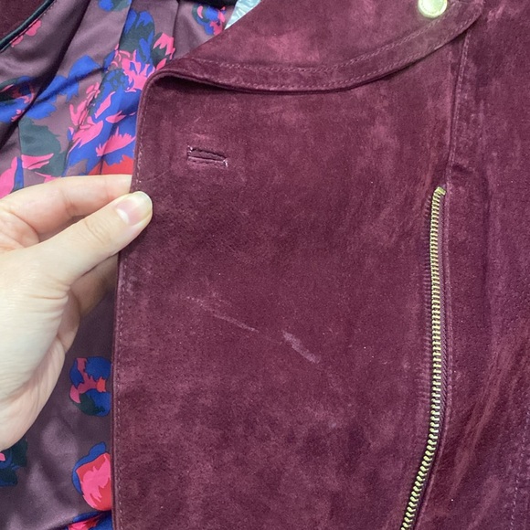 Real leather Isaac mizrahi live us 10 plum motorcycle jacket gold zippers - Picture 7 of 13